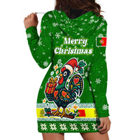 Portugal Christmas Hoodie Dress with Green Galo de Barcelos Rooster Santa Hat and Gift - Wonder Print Shop