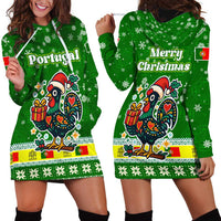 Portugal Christmas Hoodie Dress with Green Galo de Barcelos Rooster Santa Hat and Gift - Wonder Print Shop