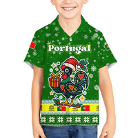 Portugal Christmas Kid Hawaiian Shirt with Green Galo de Barcelos Rooster Santa Hat and Gift - Wonder Print Shop