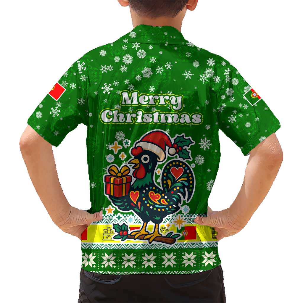 Portugal Christmas Kid Hawaiian Shirt with Green Galo de Barcelos Rooster Santa Hat and Gift - Wonder Print Shop