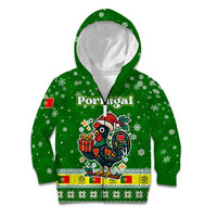 Portugal Christmas Kid Hoodie with Green Galo de Barcelos Rooster Santa Hat and Gift - Wonder Print Shop