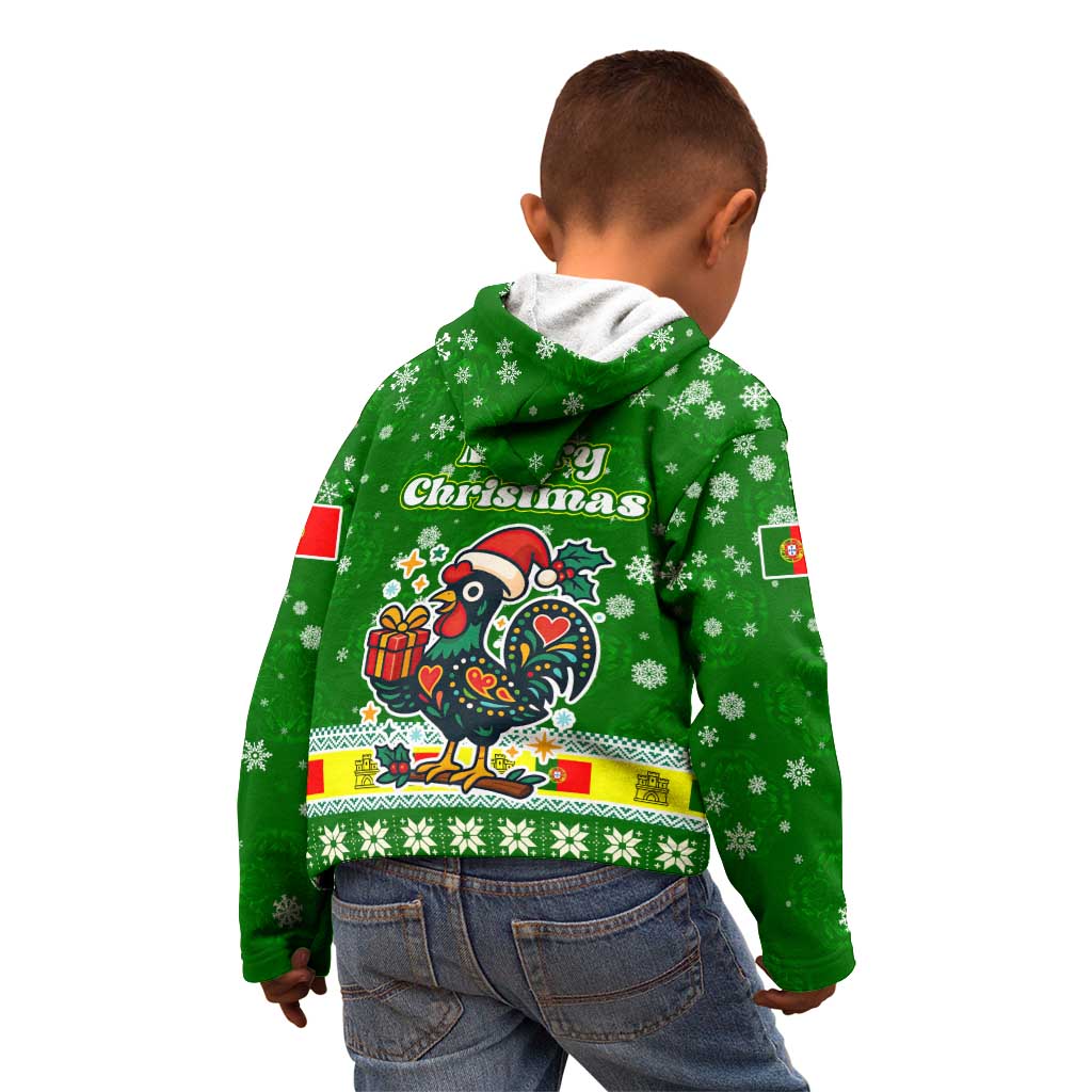Portugal Christmas Kid Hoodie with Green Galo de Barcelos Rooster Santa Hat and Gift - Wonder Print Shop