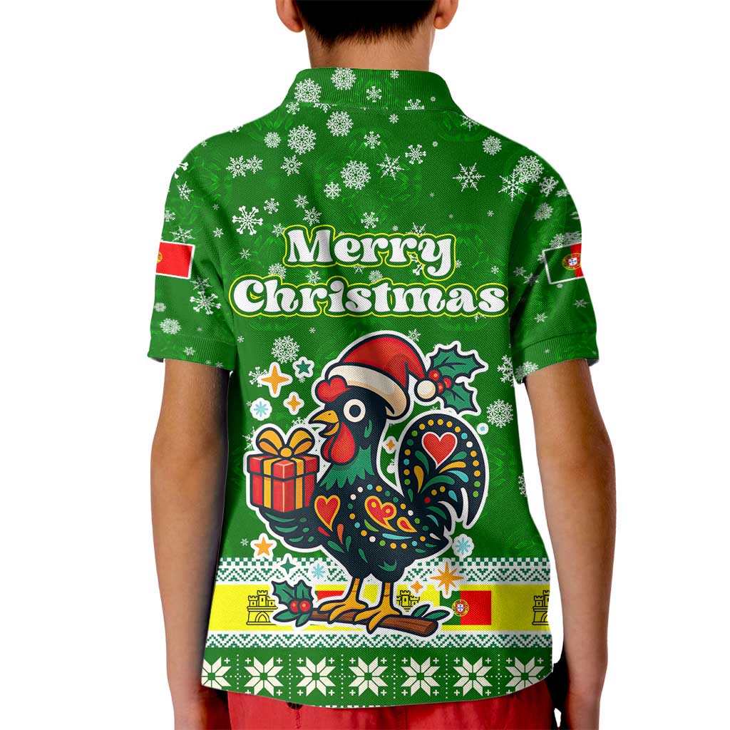 Portugal Christmas Kid Polo Shirt with Green Galo de Barcelos Rooster Santa Hat and Gift - Wonder Print Shop