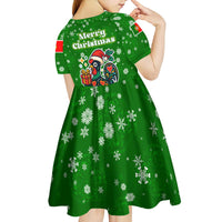 Portugal Christmas Kid Short Sleeve Dress with Green Galo de Barcelos Rooster Santa Hat and Gift - Wonder Print Shop