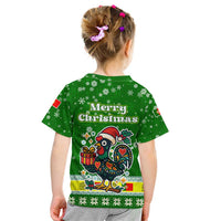 Portugal Christmas Kid T Shirt with Green Galo de Barcelos Rooster Santa Hat and Gift - Wonder Print Shop