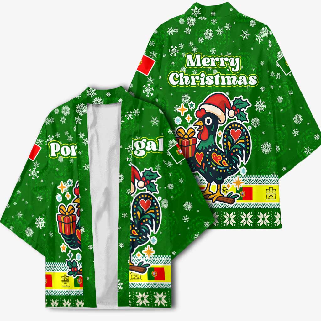 Portugal Christmas Kimono with Green Galo de Barcelos Rooster Santa Hat and Gift - Wonder Print Shop