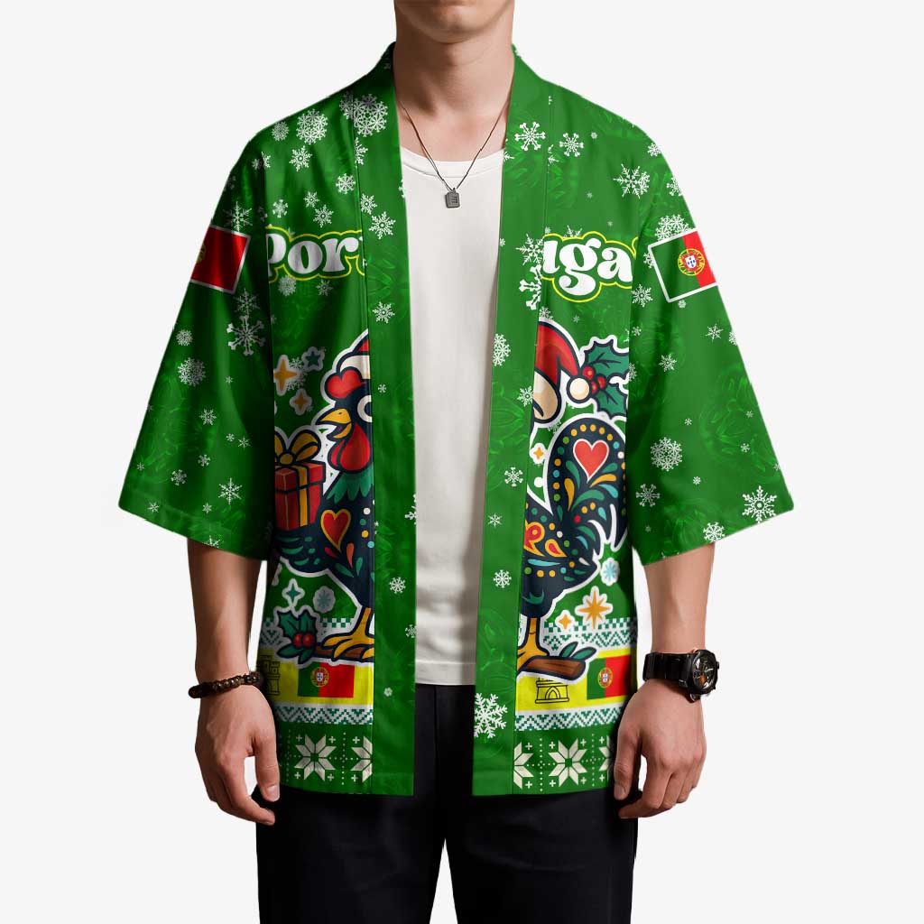 Portugal Christmas Kimono with Green Galo de Barcelos Rooster Santa Hat and Gift - Wonder Print Shop