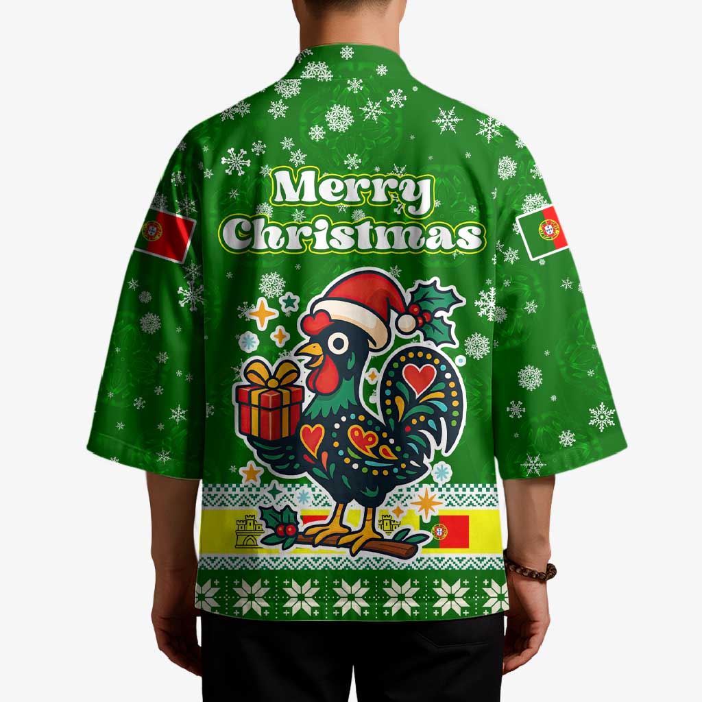Portugal Christmas Kimono with Green Galo de Barcelos Rooster Santa Hat and Gift - Wonder Print Shop