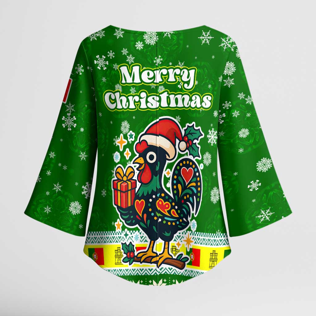 Portugal Christmas Kimono Sleeve Blouse with Green Galo de Barcelos Rooster Santa Hat and Gift - Wonder Print Shop