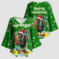 Portugal Christmas Kimono Sleeve Blouse with Green Galo de Barcelos Rooster Santa Hat and Gift - Wonder Print Shop