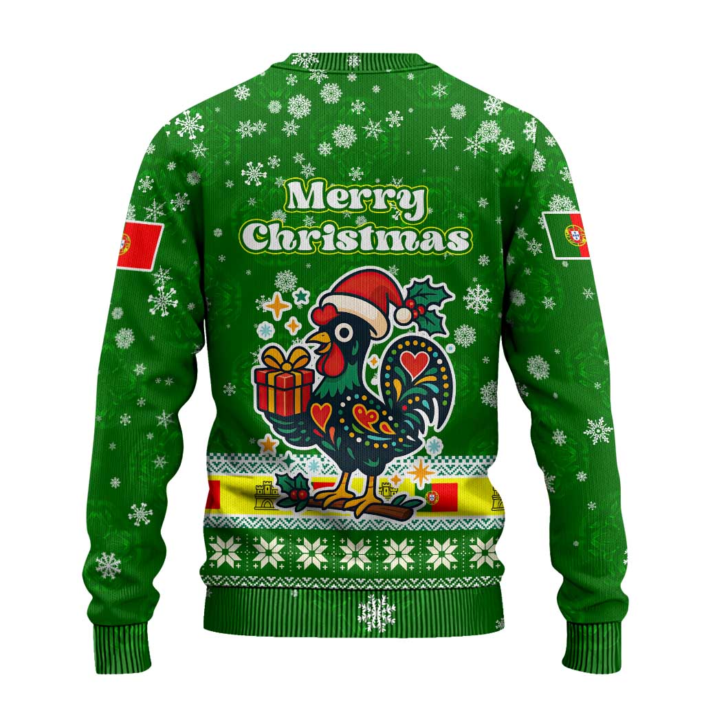 Portugal Christmas Ugly Christmas Sweater with Green Galo de Barcelos Rooster Santa Hat and Gift - Wonder Print Shop