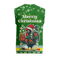 Portugal Christmas Knitted V-Neck Vest with Green Galo de Barcelos Rooster Santa Hat and Gift - Wonder Print Shop