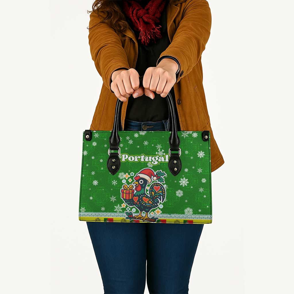Portugal Christmas Leather Bag with Green Galo de Barcelos Rooster Santa Hat and Gift - Wonder Print Shop