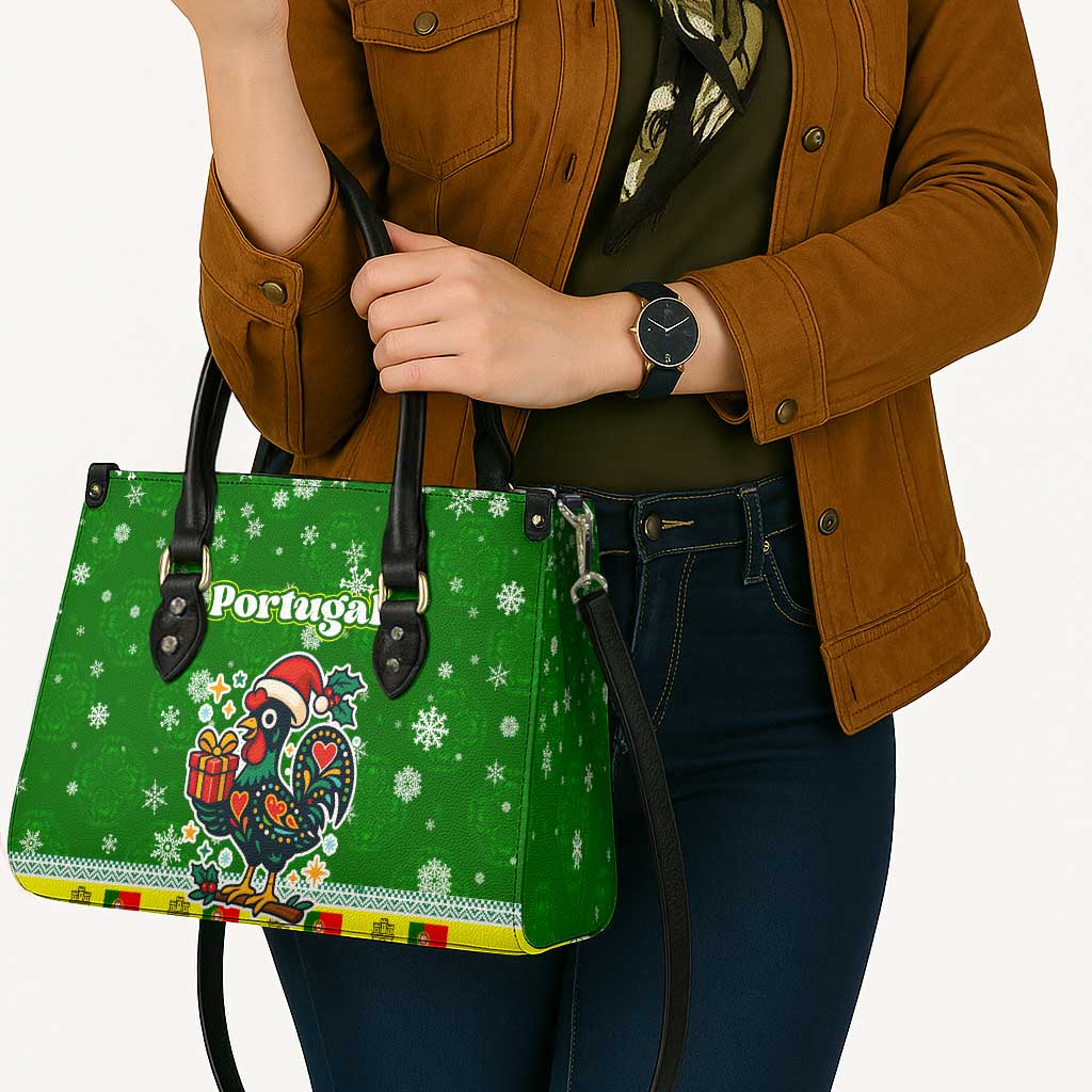 Portugal Christmas Leather Bag with Green Galo de Barcelos Rooster Santa Hat and Gift - Wonder Print Shop