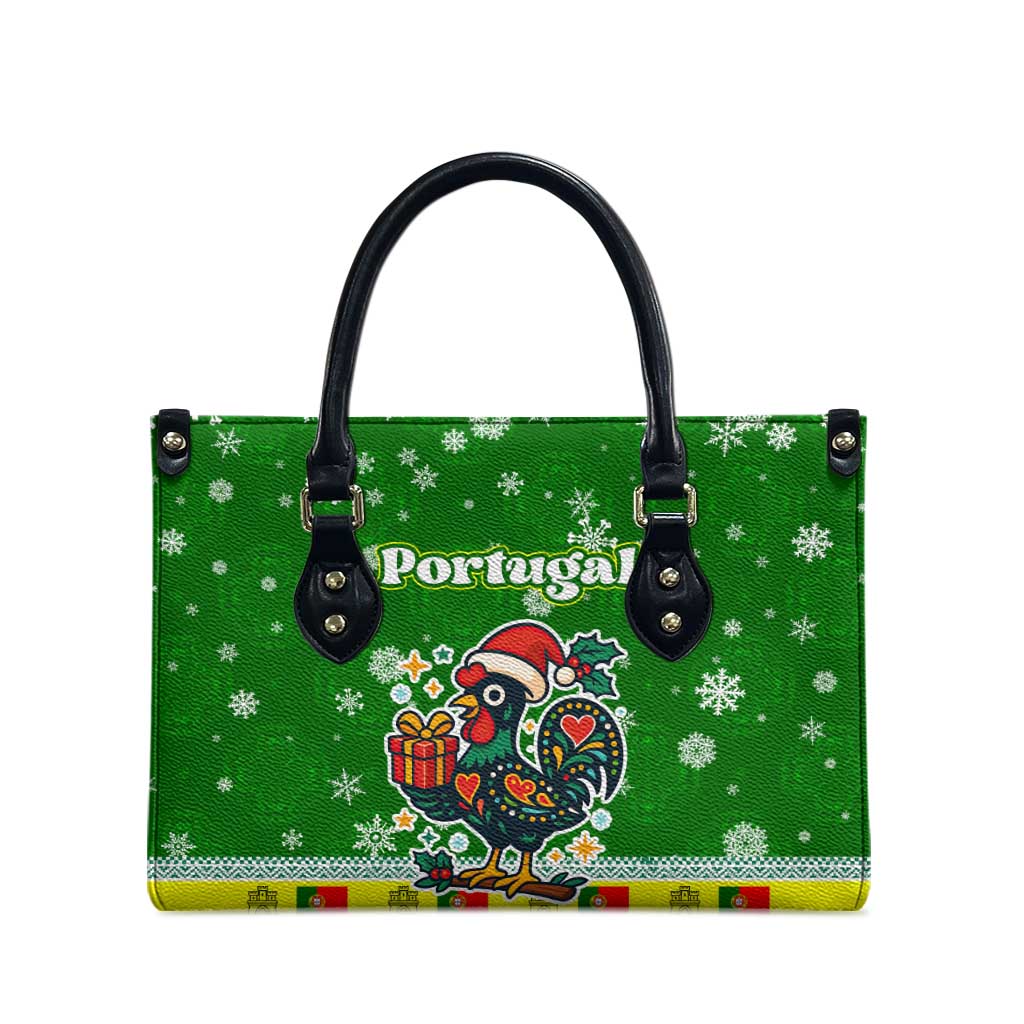 Portugal Christmas Leather Bag with Green Galo de Barcelos Rooster Santa Hat and Gift - Wonder Print Shop