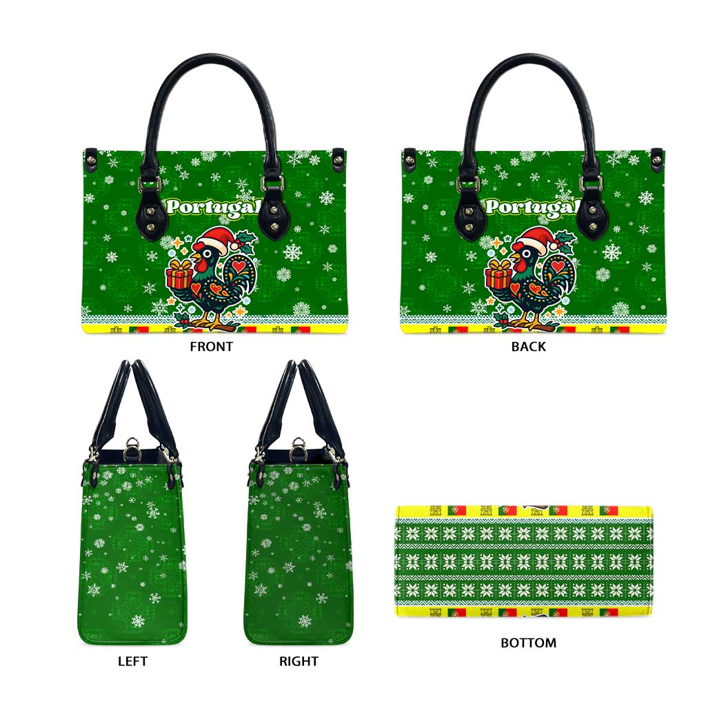 Portugal Christmas Leather Bag with Green Galo de Barcelos Rooster Santa Hat and Gift - Wonder Print Shop