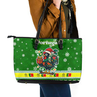 Portugal Christmas Leather Tote Bag with Green Galo de Barcelos Rooster Santa Hat and Gift - Wonder Print Shop