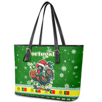 Portugal Christmas Leather Tote Bag with Green Galo de Barcelos Rooster Santa Hat and Gift - Wonder Print Shop