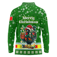 Portugal Christmas Long Sleeve Polo Shirt with Green Galo de Barcelos Rooster Santa Hat and Gift - Wonder Print Shop