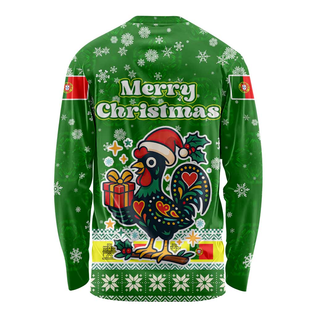 Portugal Christmas Long Sleeve Shirt with Green Galo de Barcelos Rooster Santa Hat and Gift - Wonder Print Shop