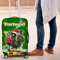 Portugal Christmas Luggage Cover with Green Galo de Barcelos Rooster Santa Hat and Gift - Wonder Print Shop