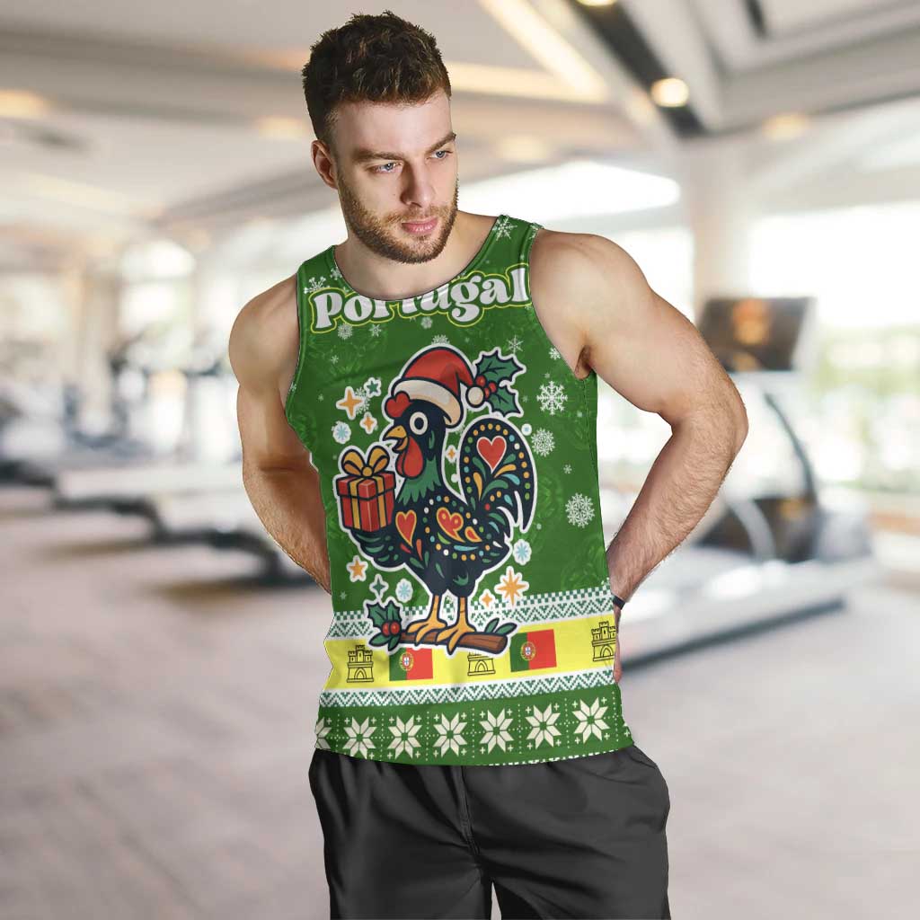 Portugal Christmas Men Tank Top with Green Galo de Barcelos Rooster Santa Hat and Gift - Wonder Print Shop