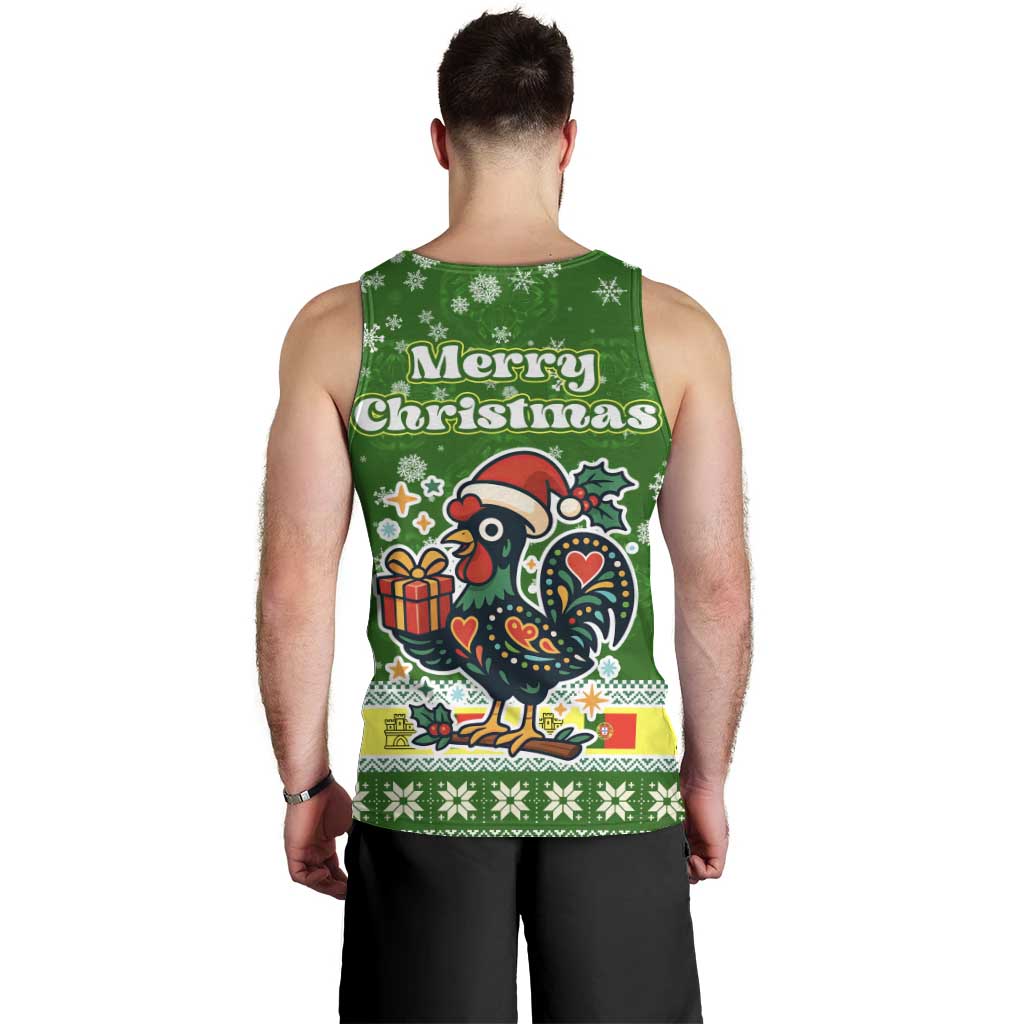 Portugal Christmas Men Tank Top with Green Galo de Barcelos Rooster Santa Hat and Gift - Wonder Print Shop