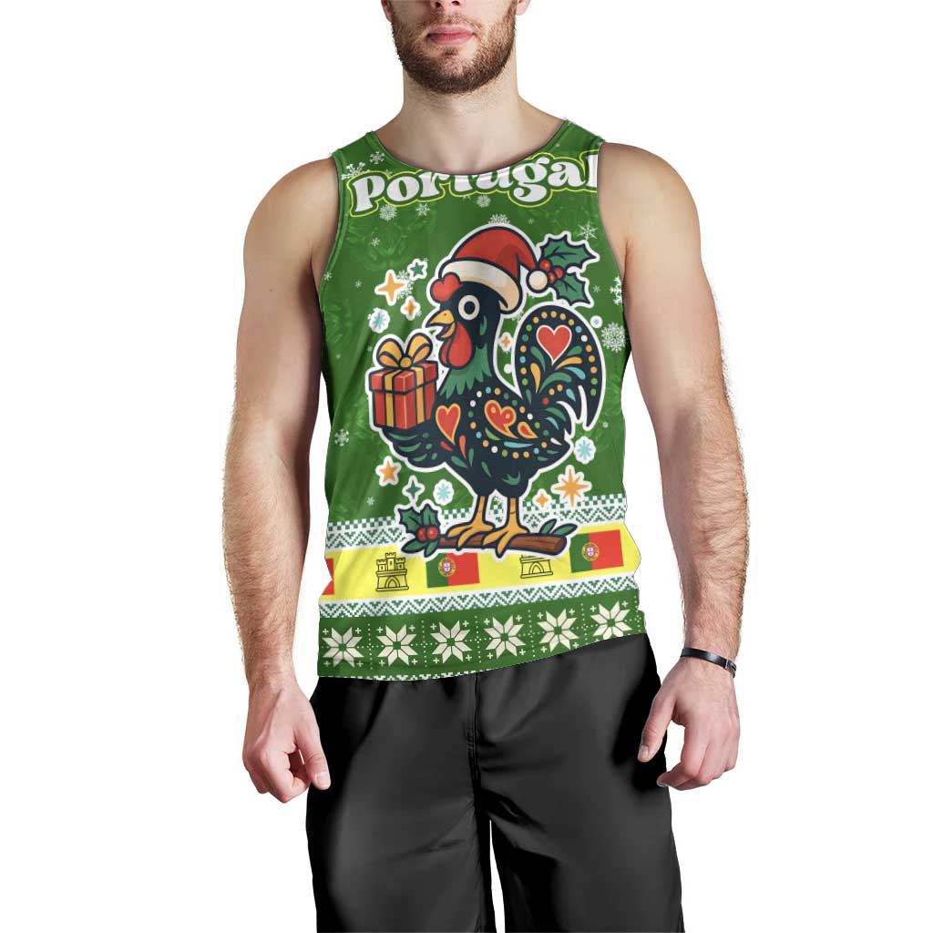 Portugal Christmas Men Tank Top with Green Galo de Barcelos Rooster Santa Hat and Gift - Wonder Print Shop