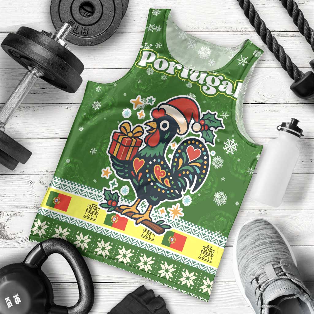 Portugal Christmas Men Tank Top with Green Galo de Barcelos Rooster Santa Hat and Gift - Wonder Print Shop