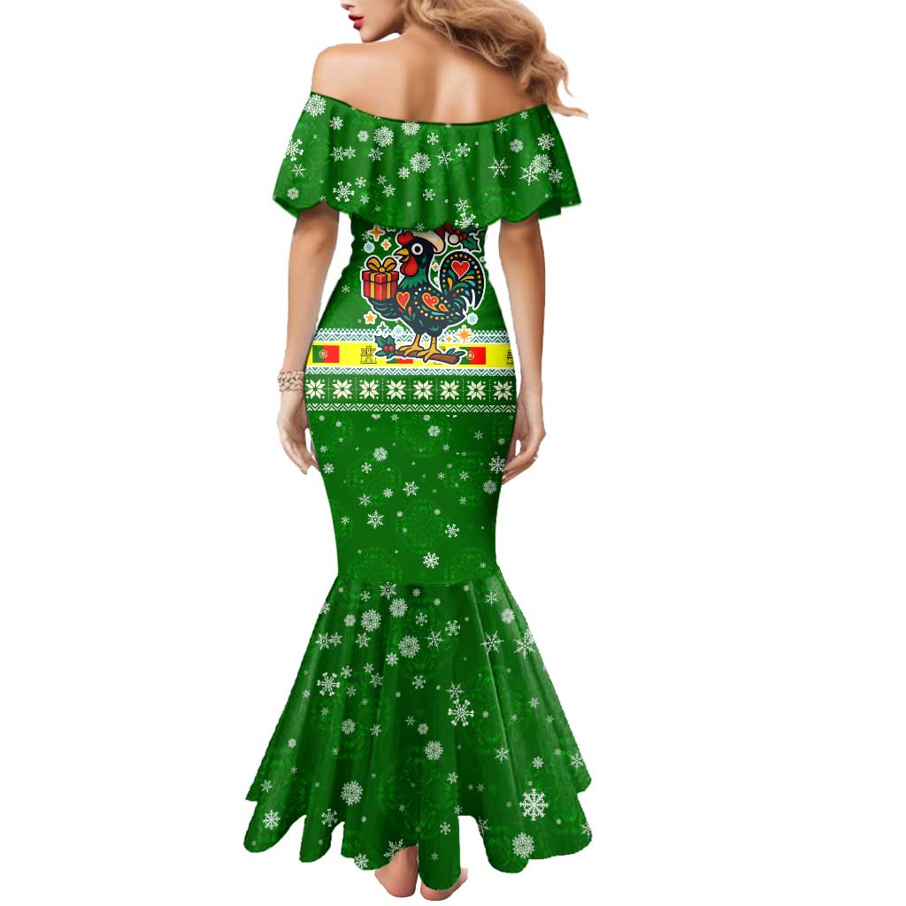Portugal Christmas Mermaid Dress with Green Galo de Barcelos Rooster Santa Hat and Gift - Wonder Print Shop