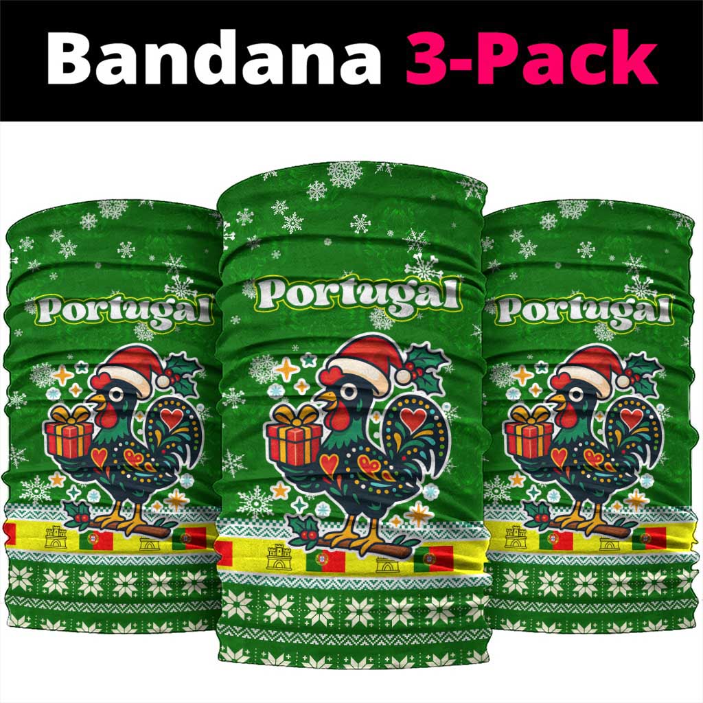 Portugal Christmas Neck Gaiter with Green Galo de Barcelos Rooster Santa Hat and Gift - Wonder Print Shop