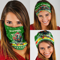 Portugal Christmas Neck Gaiter with Green Galo de Barcelos Rooster Santa Hat and Gift - Wonder Print Shop