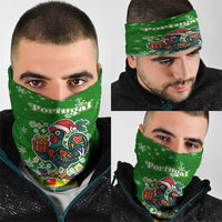 Portugal Christmas Neck Gaiter with Green Galo de Barcelos Rooster Santa Hat and Gift - Wonder Print Shop
