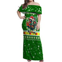 Portugal Christmas Off Shoulder Maxi Dress with Green Galo de Barcelos Rooster Santa Hat and Gift - Wonder Print Shop