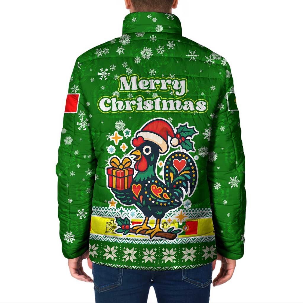 Portugal Christmas Padded Jacket with Green Galo de Barcelos Rooster Santa Hat and Gift - Wonder Print Shop