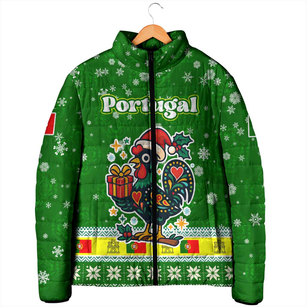 Portugal Christmas Padded Jacket with Green Galo de Barcelos Rooster Santa Hat and Gift - Wonder Print Shop