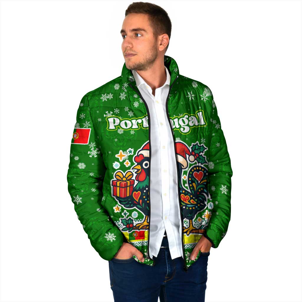 Portugal Christmas Padded Jacket with Green Galo de Barcelos Rooster Santa Hat and Gift - Wonder Print Shop