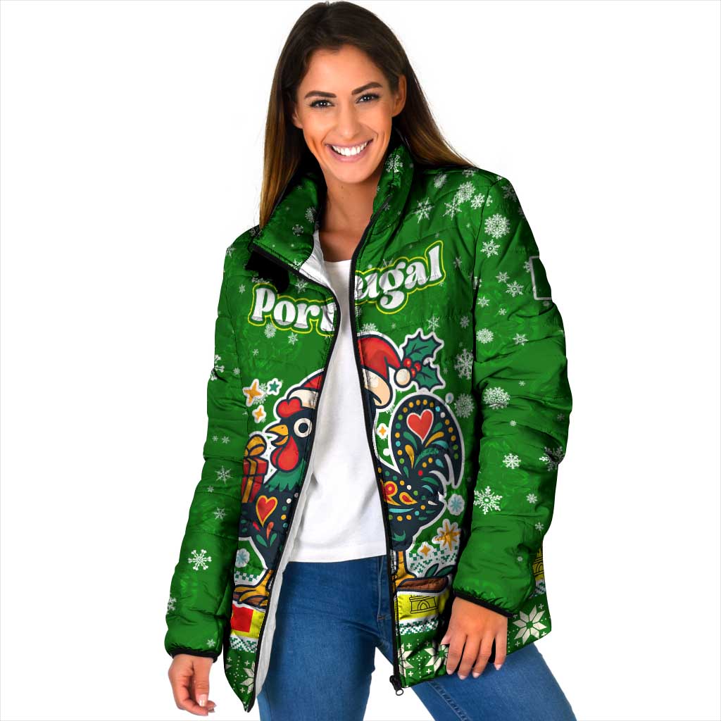 Portugal Christmas Padded Jacket with Green Galo de Barcelos Rooster Santa Hat and Gift - Wonder Print Shop