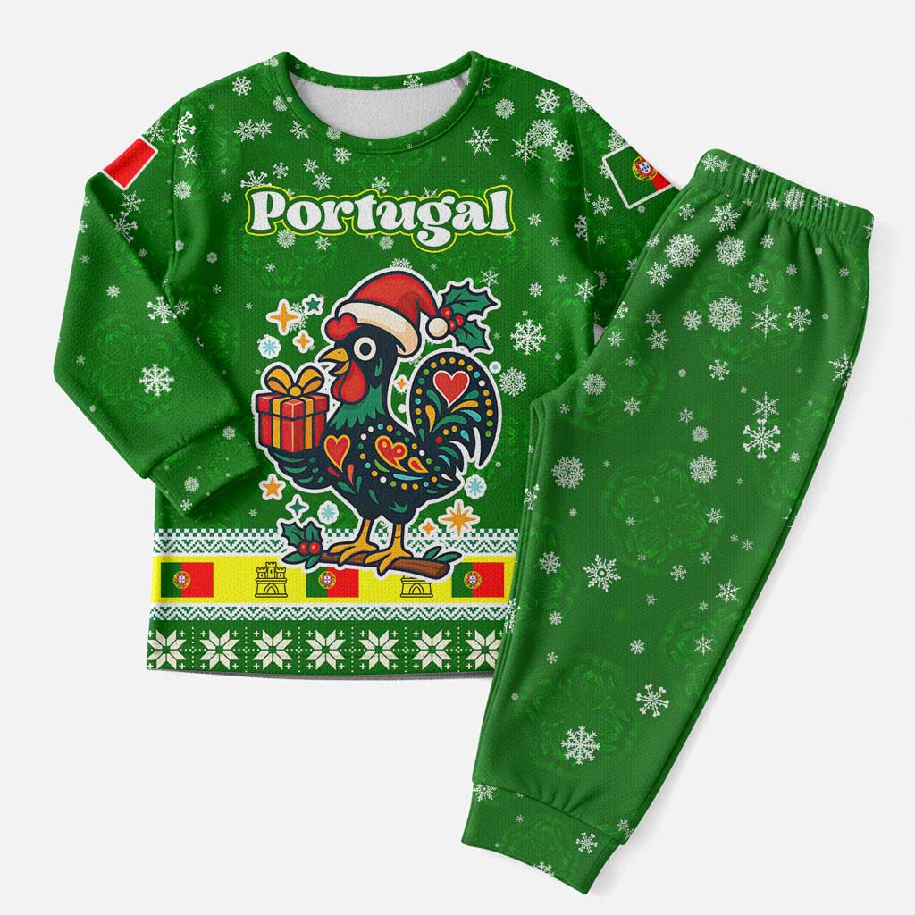 Portugal Christmas Pajama Set with Green Galo de Barcelos Rooster Santa Hat and Gift - Wonder Print Shop