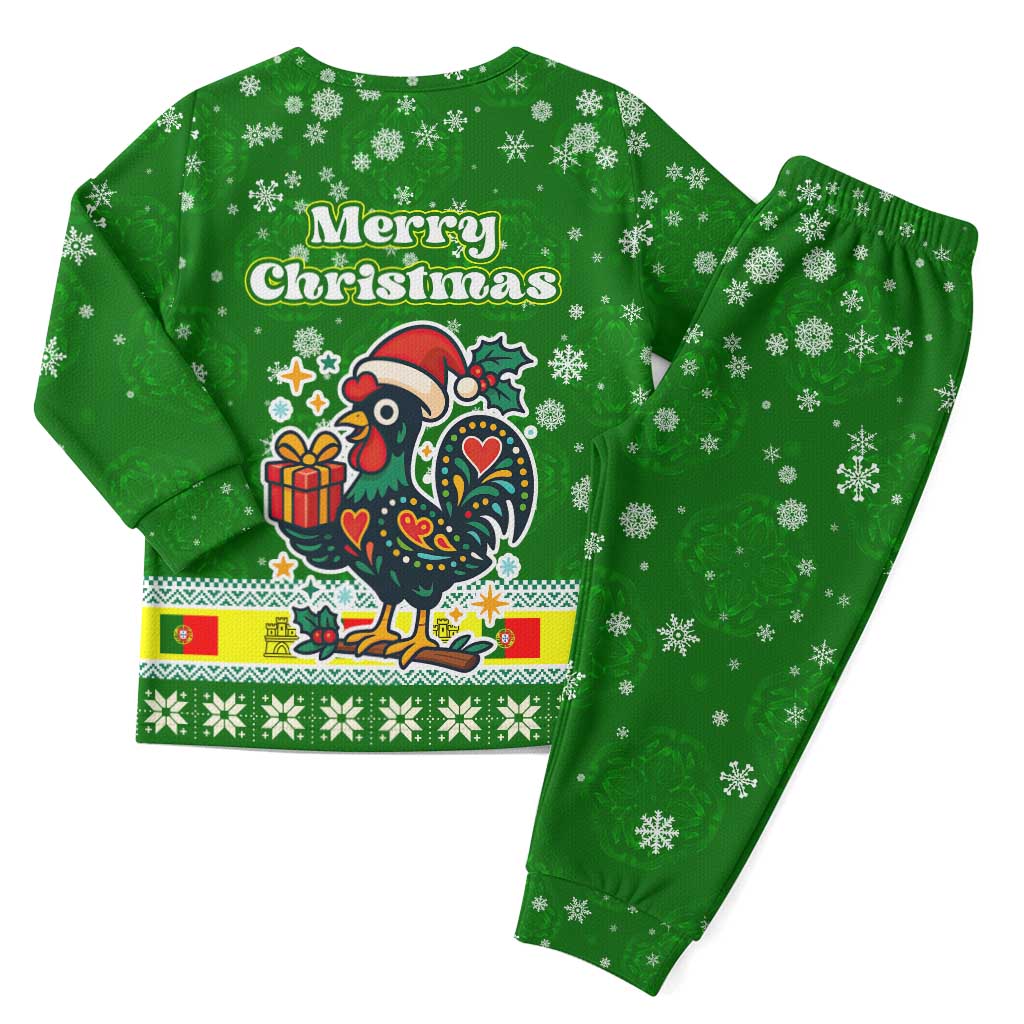 Portugal Christmas Pajama Set with Green Galo de Barcelos Rooster Santa Hat and Gift - Wonder Print Shop