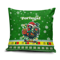 Portugal Christmas Pillow Cover with Green Galo de Barcelos Rooster Santa Hat and Gift - Wonder Print Shop