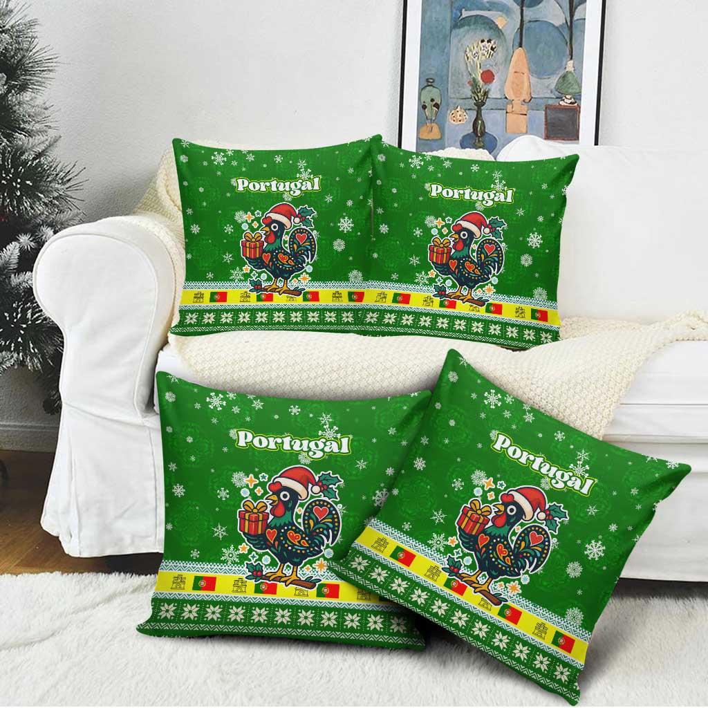 Portugal Christmas Pillow Cover with Green Galo de Barcelos Rooster Santa Hat and Gift - Wonder Print Shop