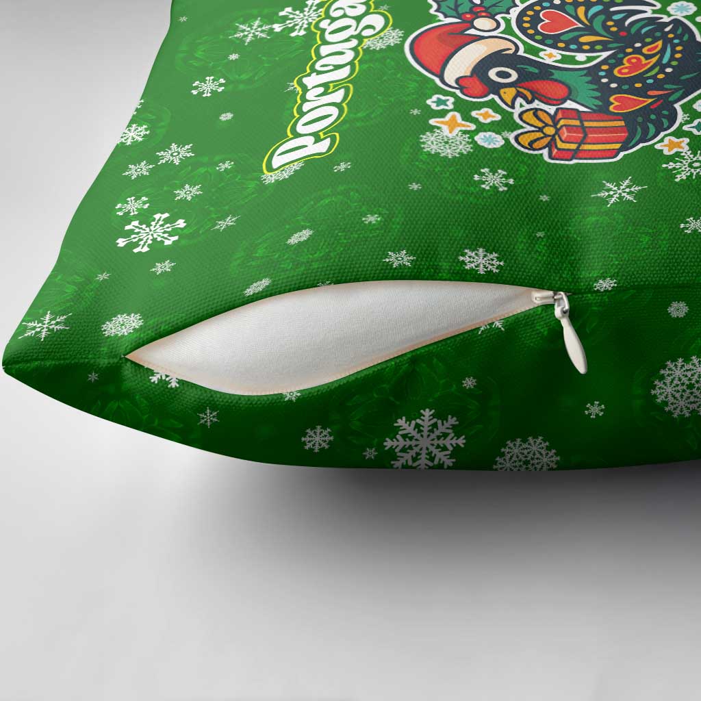 Portugal Christmas Pillow Cover with Green Galo de Barcelos Rooster Santa Hat and Gift - Wonder Print Shop
