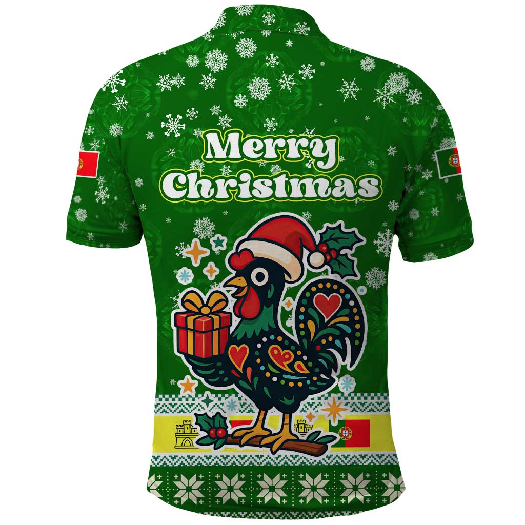 Portugal Christmas Polo Shirt with Green Galo de Barcelos Rooster Santa Hat and Gift - Wonder Print Shop
