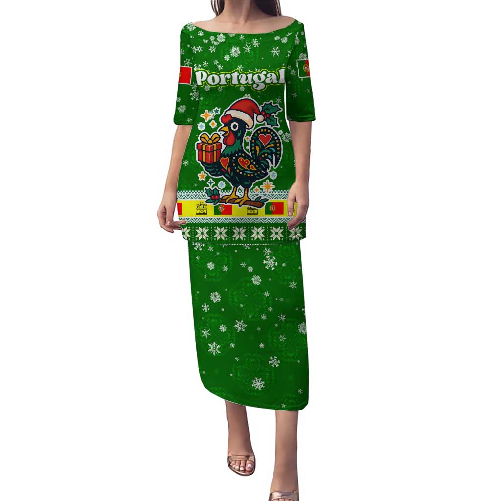 Portugal Christmas Puletasi with Green Galo de Barcelos Rooster Santa Hat and Gift - Wonder Print Shop