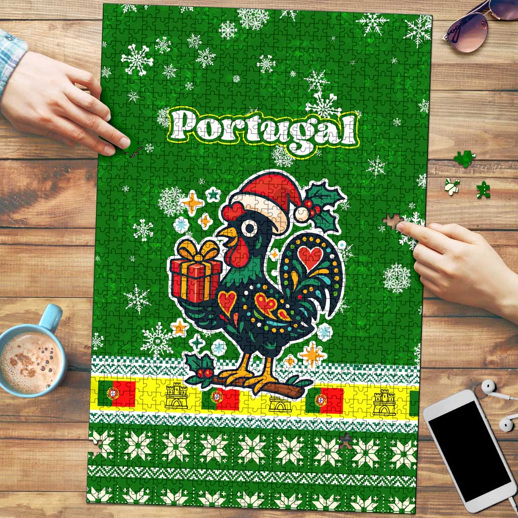 Portugal Christmas Puzzle with Green Galo de Barcelos Rooster Santa Hat and Gift - Wonder Print Shop