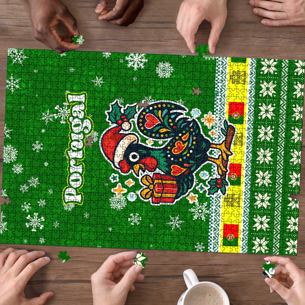Portugal Christmas Puzzle with Green Galo de Barcelos Rooster Santa Hat and Gift - Wonder Print Shop