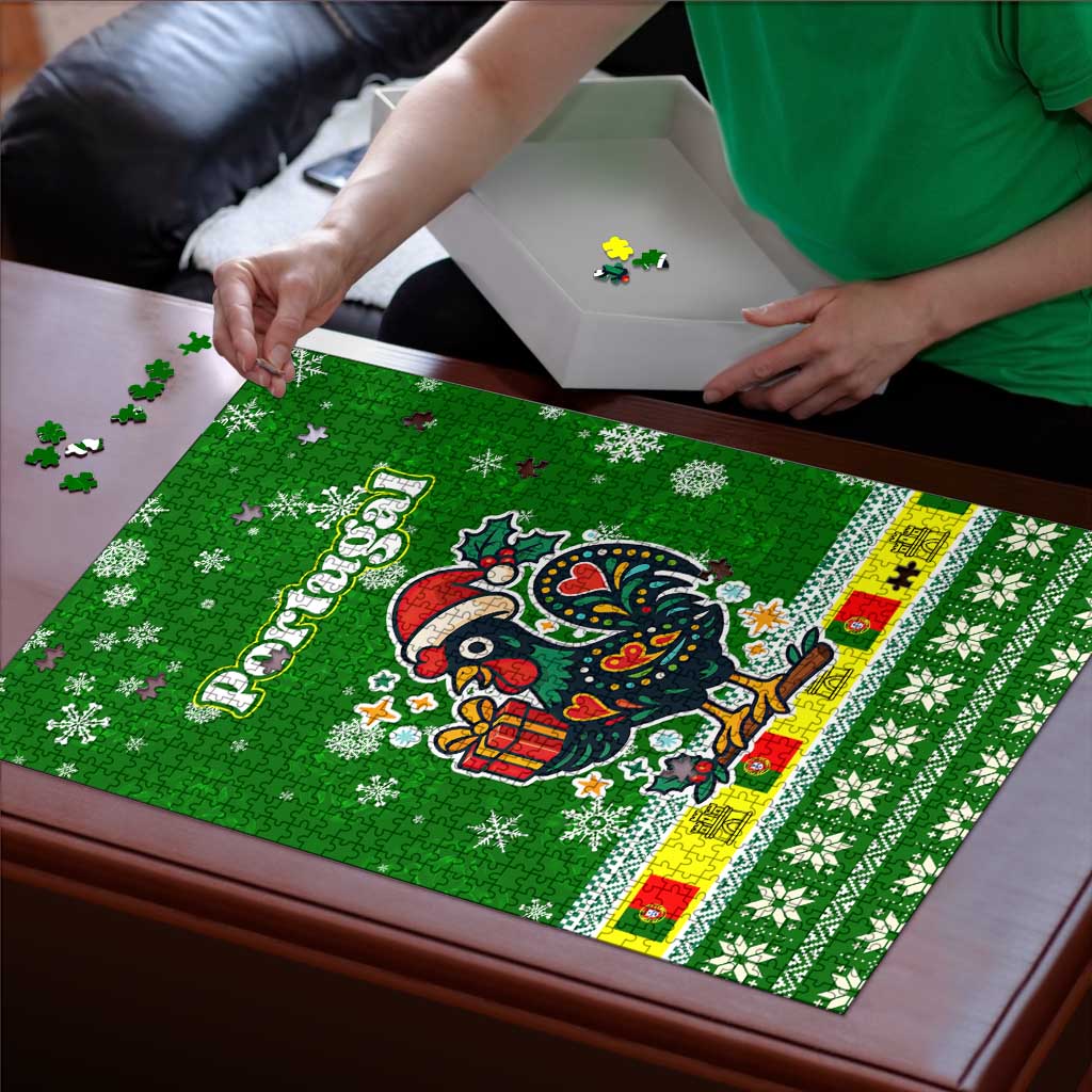 Portugal Christmas Puzzle with Green Galo de Barcelos Rooster Santa Hat and Gift - Wonder Print Shop