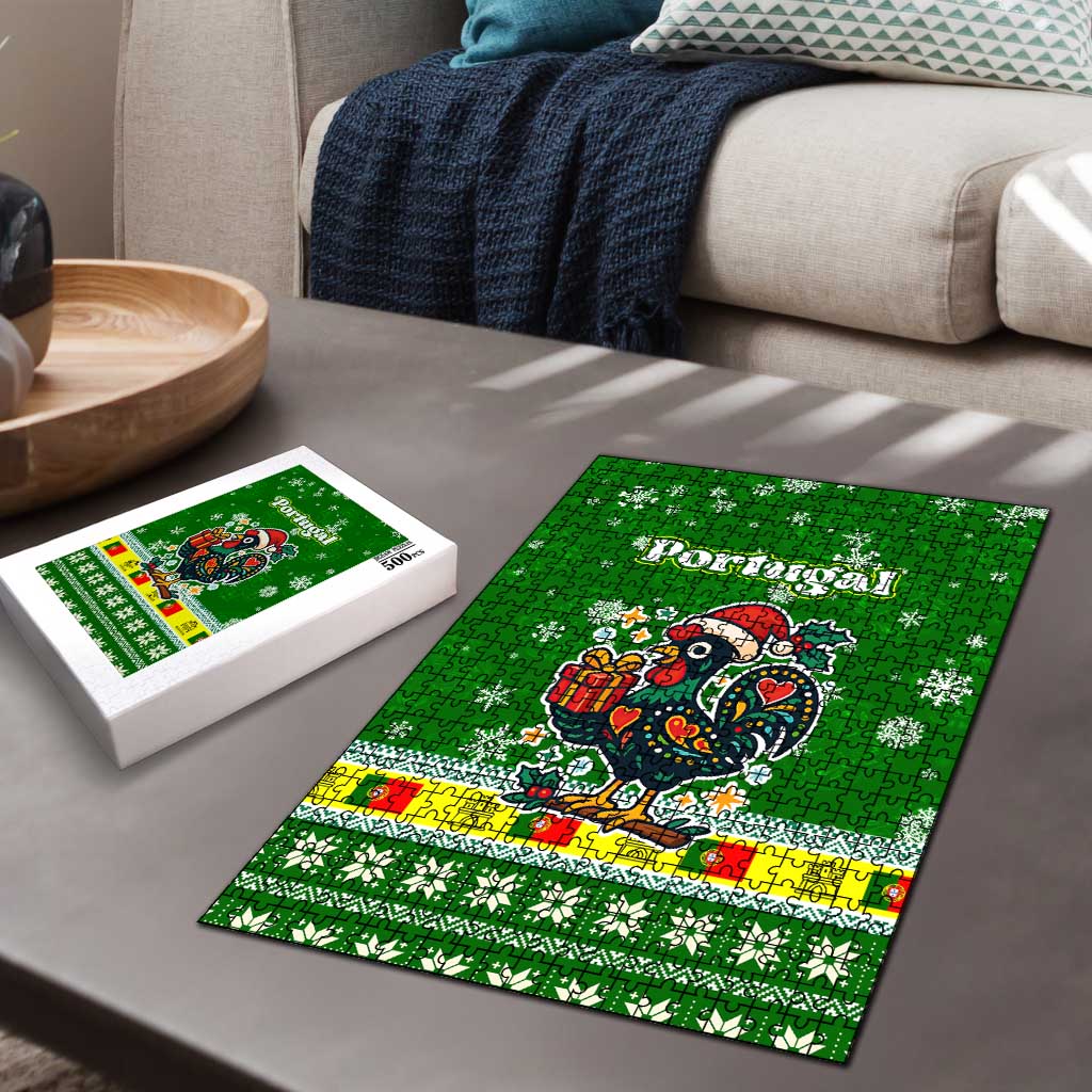 Portugal Christmas Puzzle with Green Galo de Barcelos Rooster Santa Hat and Gift - Wonder Print Shop