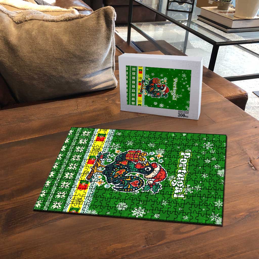 Portugal Christmas Puzzle with Green Galo de Barcelos Rooster Santa Hat and Gift - Wonder Print Shop